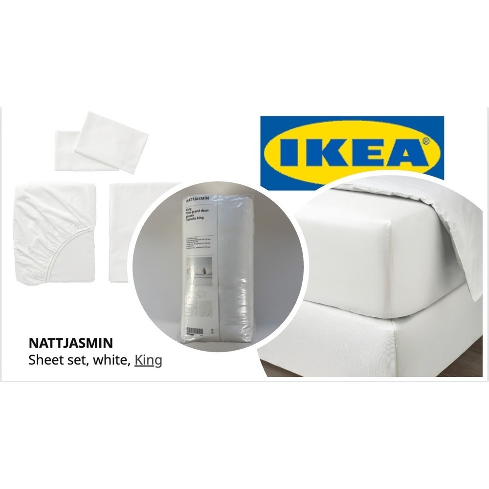 IKEA NATTJASMIN‎ King Sheet Set 310 Thread Count Cotton Lyocell White Solid Soft